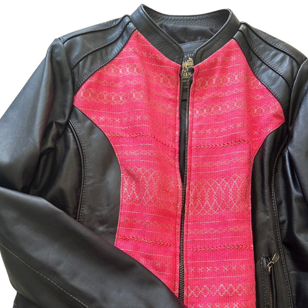 Leather Jacket with Pink Embroidery