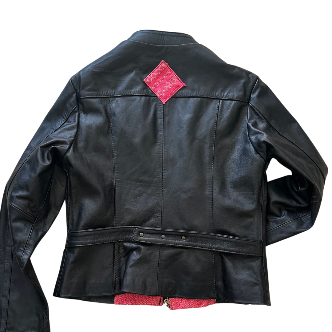 Leather Jacket with Pink Embroidery