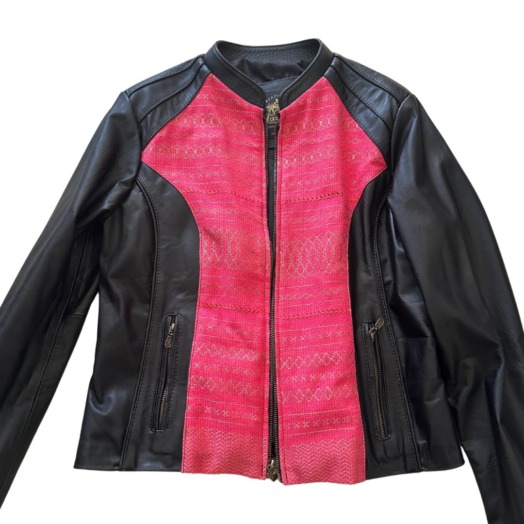 Leather Jacket with Pink Embroidery