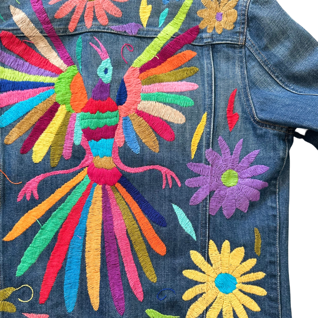 Oversized Denim Jacket with Tenango embroidery